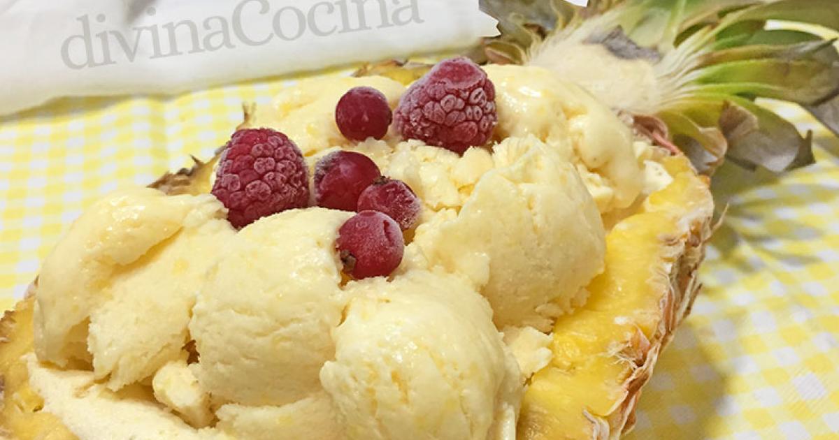 Piña helada rellena con helado de piña | Postres Fáciles y Ricos
